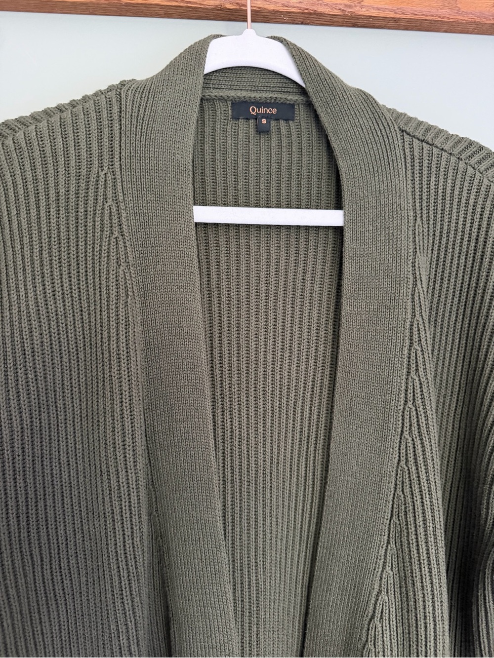 Quince 100% Organic Cotton Oversized Olive Green Ribbed Open Front Cardigan - Picture 5 of 16